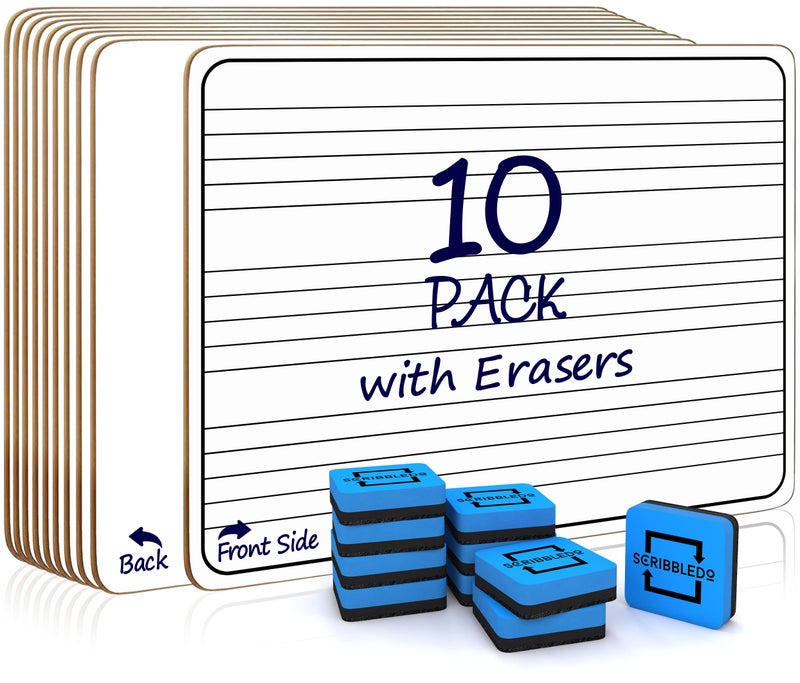 Scribbledo 10 Pack Dry Erase Music Staff Lap White Boards 9"X12" l Write Musical Notes and More Whiteboard (Double Sided) Music Classroom Supplies Must Haves Includes 10 Erasers - Image 1